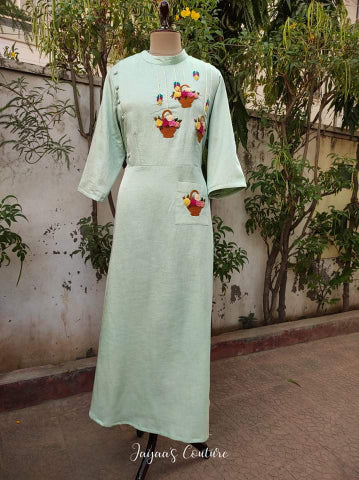 Dusty Green hand Embroidered Gown