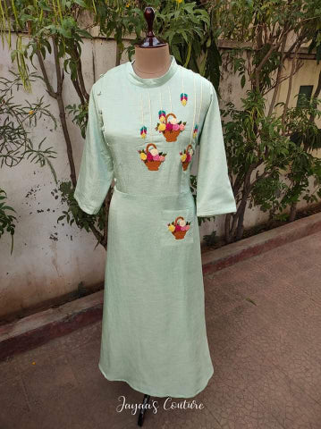 Dusty Green hand Embroidered Gown