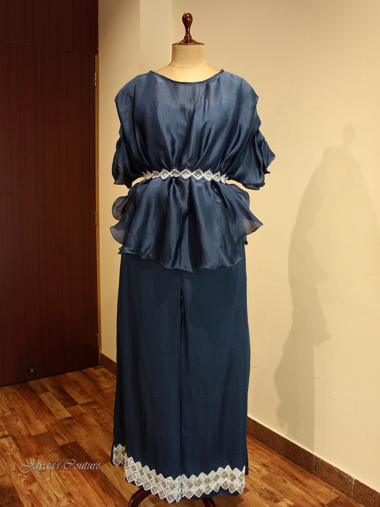 Blue co-ord set with plazo and belt