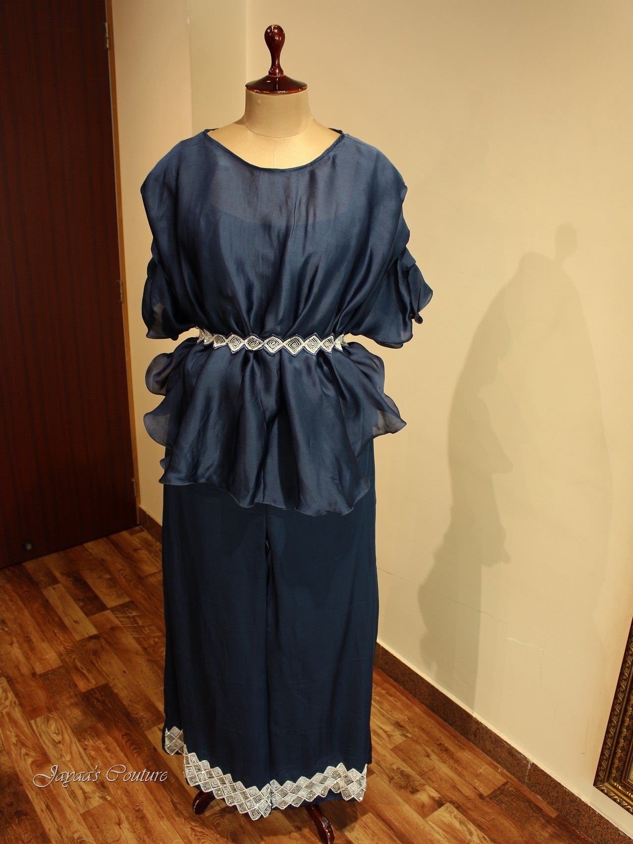Blue co-ord set with plazo and belt