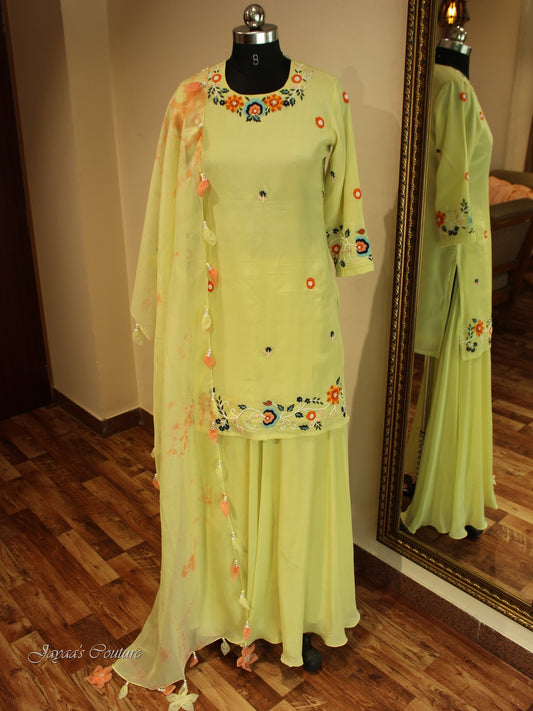 Lyril green kurta plazo with dupatta