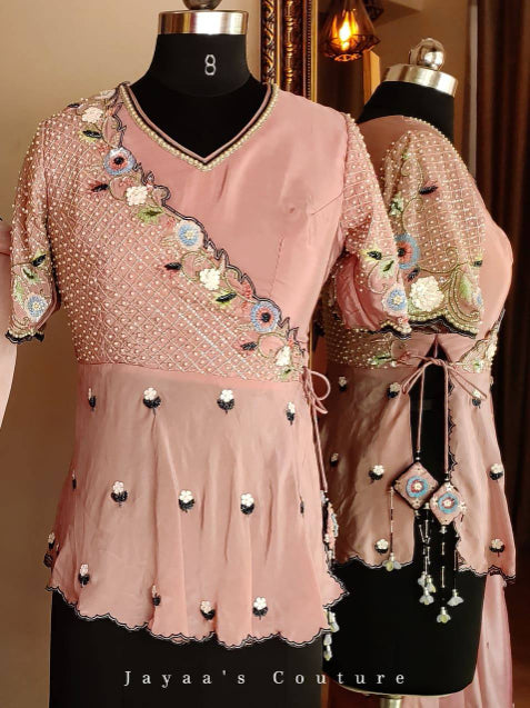 Sand pink shaded angrakha peplum blouse