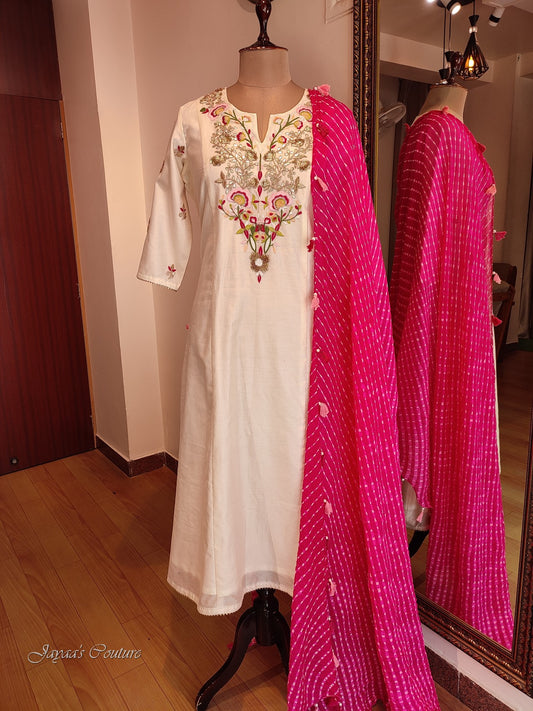 Offwhite kurta plazo and dupatta