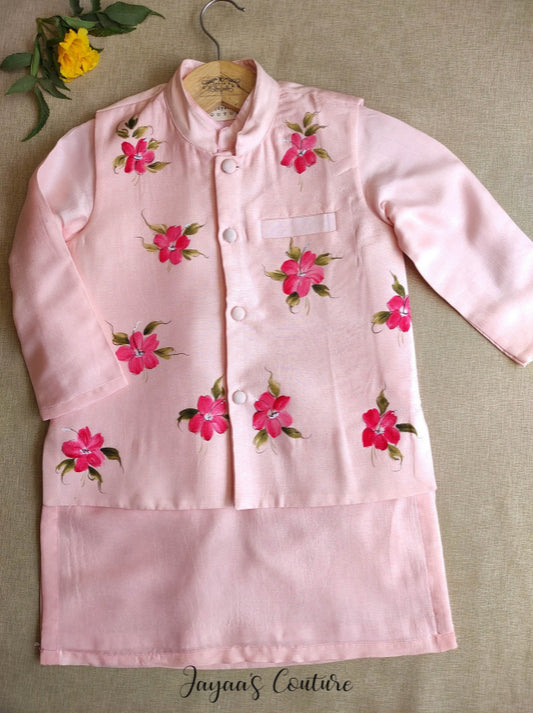 blush pink kurta neheru jacket set for boys