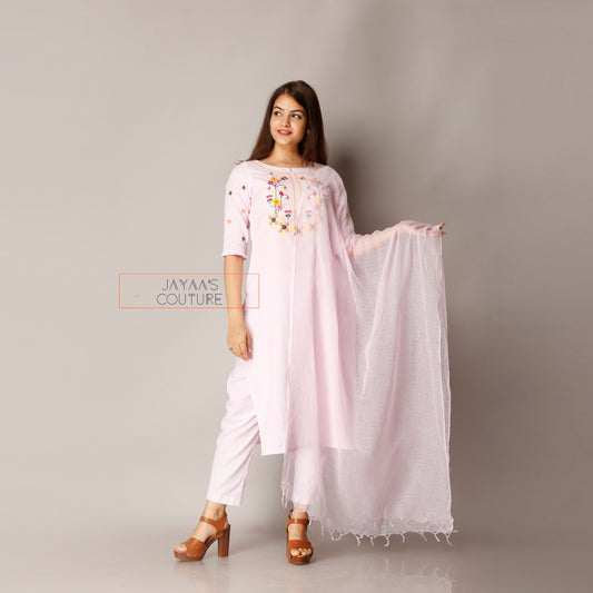 Pink kurta pants with dupatta