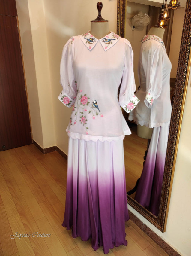 Lavender top & ombre skirt with draped dupatta