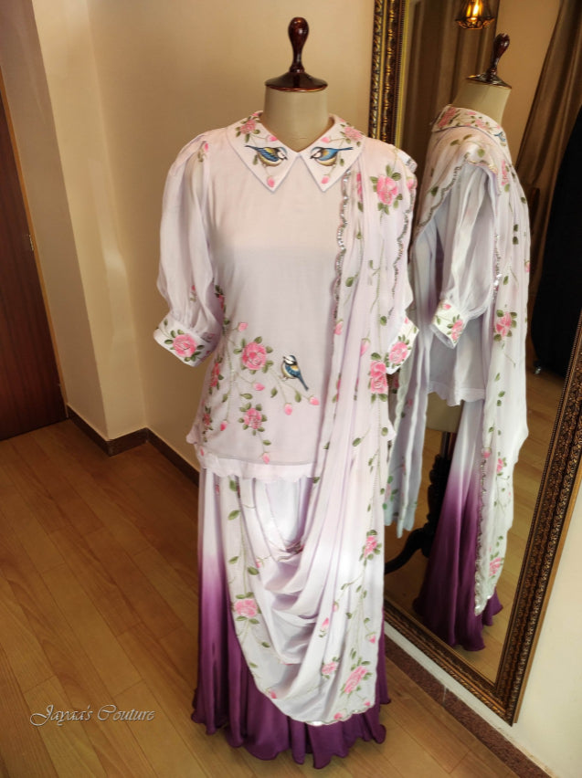Lavender top & ombre skirt with draped dupatta