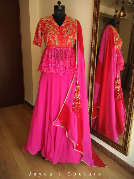 Rani Pink Skirt with bandhani blouse and dupatta
