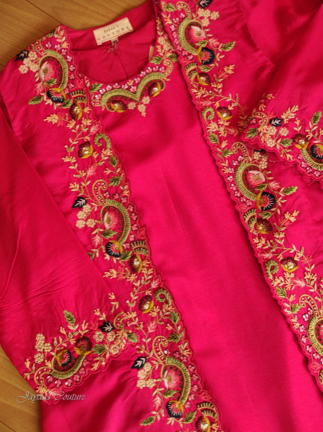 Fuscia pink skirt kurta & jacket