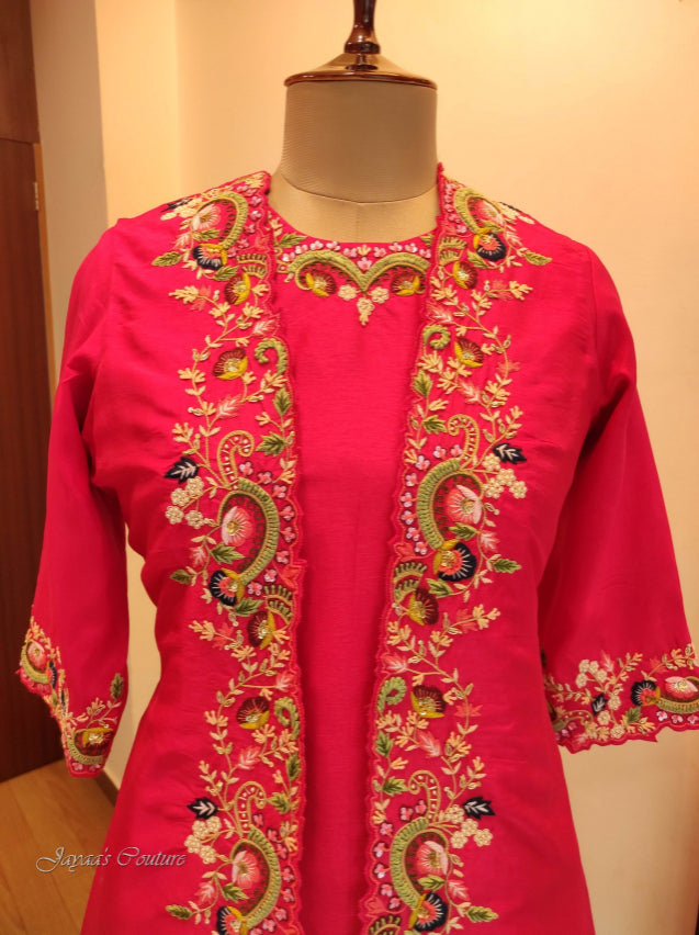 Fuscia pink skirt kurta & jacket