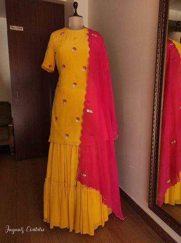 Yellow kurti skirt with dupatta