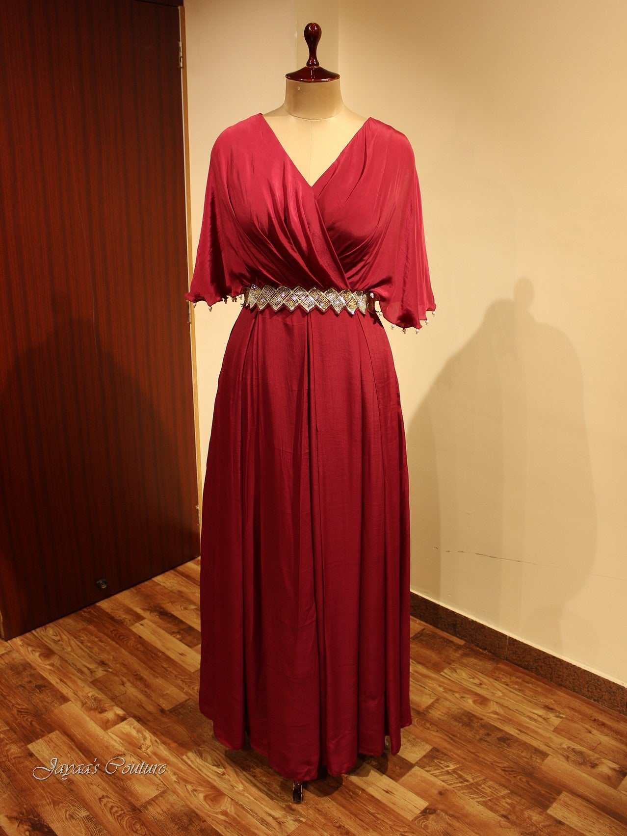 Deep wine Gown with belt