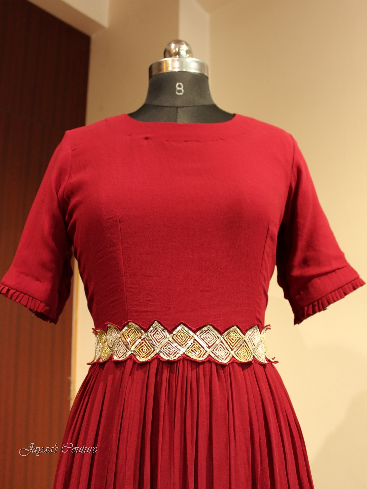 Maroon Shaded gown with belt