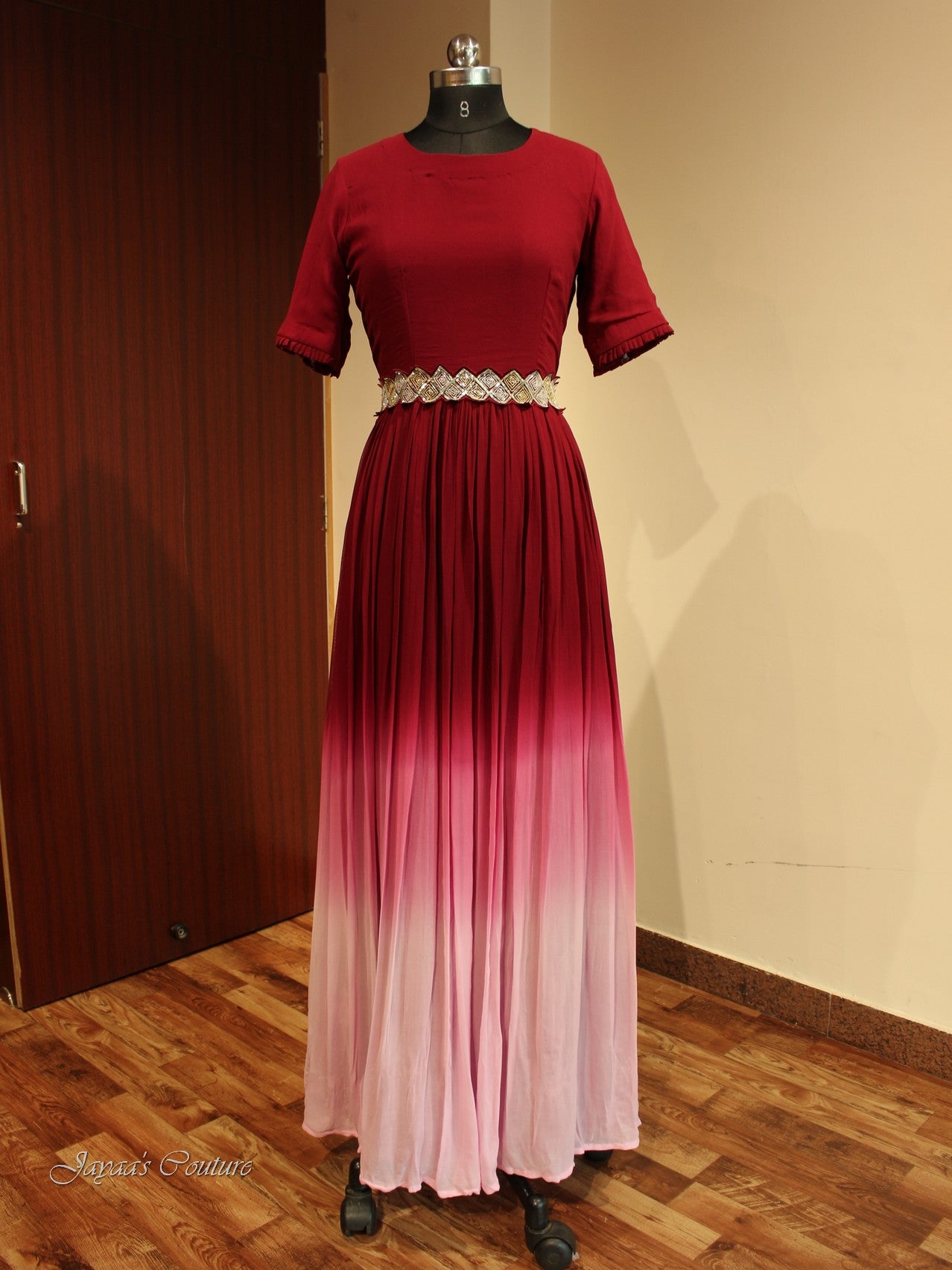 Maroon Shaded gown with belt