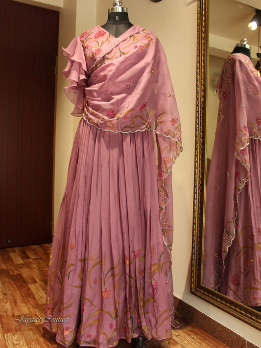 Mauve gown with drape dupatta