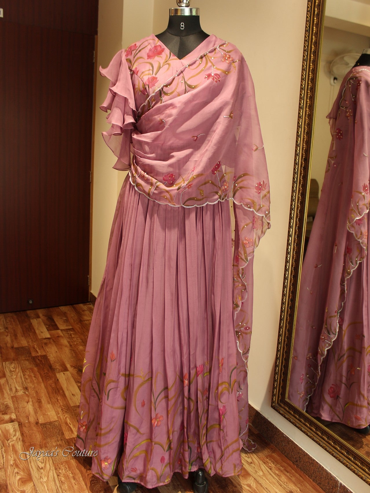 Mauve gown with drape dupatta
