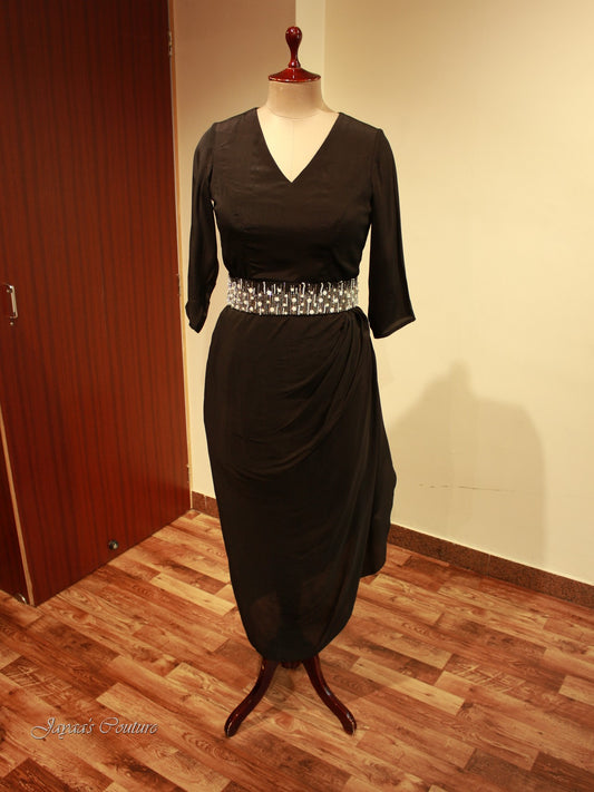 Black Drape Gown with Belt