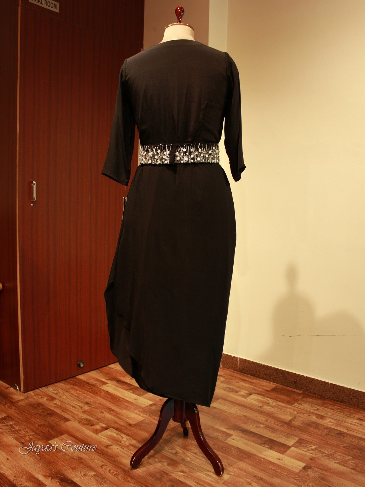 Black Drape Gown with Belt